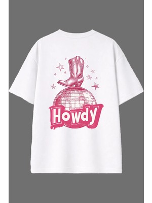 Vsrn Howdy 1 Tasarım Arka Baskılı Beyaz Oversize T Shirt