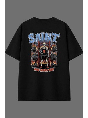 Vsrn One More Rep Tasarım Arka Baskılı Siyah Oversize T Shirt