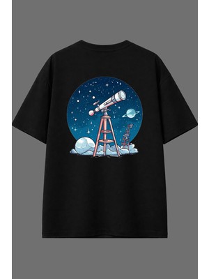 Vsrn Steteskop Tasarım Arka Baskılı Siyah Oversize T Shirt