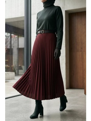 Gülseli Bel Lastikli Piliseli Tesettür Etek P-00020931