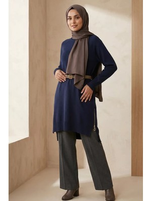 Gülseli Yan Fermuarlı Tesettür Triko Tunik P-00020925