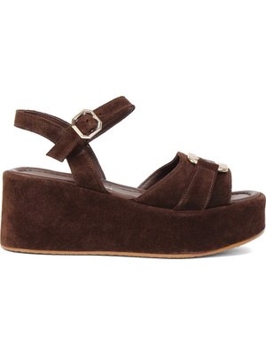 Celal Gültekin Kadın Kahverengi Dolgu Topuklu Süet Deri Sandalet