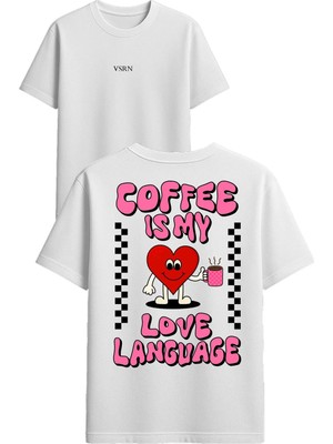 Vsrn Coffee Is My Tasarım Baskılı Beyaz Oversize T Shirt
