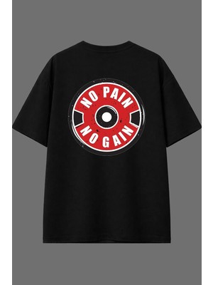 Vsrn No Gain No Tasarım Arka Baskılı Siyah Oversize T Shirt