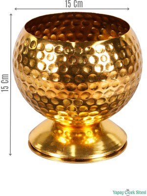Yapay Çiçek Sitesi Metal Dekoratif Darbeli Küre Saksı 15 cm Altın