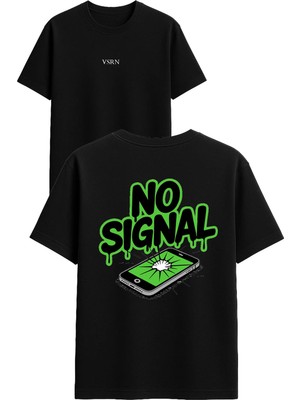 Vsrn No Sıgnal Tasarım Baskılı Siyah Oversize T Shirt