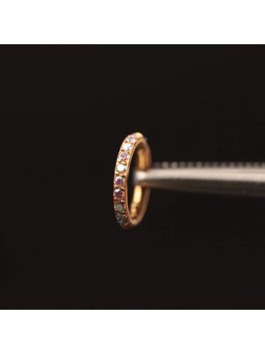 Aida Jewelss %100 Cerrahi Çelik Zirkon Cancanlı Su Taşı 6mm x 1.2mm Altın Kilitli Halka Piercing