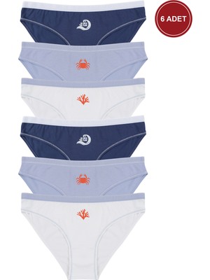 Koza İç Giyim Kadın 6'lı Pamuklu Likralı Dikiş Detaylı Baskılı Rahat Kalıp Külot