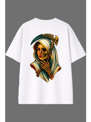 Vsrn Hançerli Melek Tasarım Arka Baskılı Beyaz Oversize T Shirt