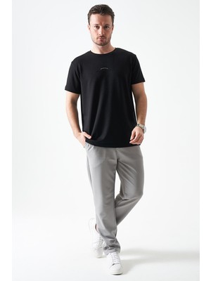 Tena Erkek Gri Beli Yarım Lastikli Mendi Örme Jakar Pantolon