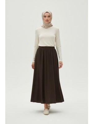 Ece Giyim Kadın Beli Lastikli Düz Renk Parçalı Penye Etek
