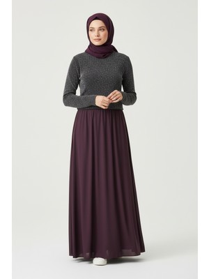 Ece Giyim Kadın Beli Lastikli Düz Renk Parçalı Penye Etek