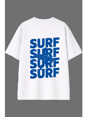 Vsrn Surf Surf Tasarım Arka Baskılı Beyaz Oversize T Shirt