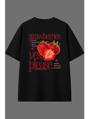 Vsrn Yes Please Tasarım Arka Baskılı Siyah Oversize T Shirt