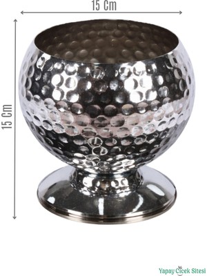 Yapay Çiçek Sitesi Metal Dekoratif Darbeli Küre Saksı 15 cm Gümüş