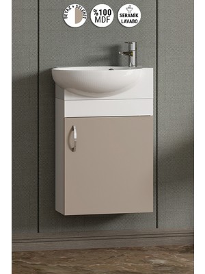 Özceden Lale 45 cm Beyaz-Selenit Mdf Seramik Lavabolu Asma Alt Banyo Dolabı