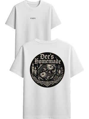 Vsrn Dees Homemade Tasarım Baskılı Beyaz Oversize T-Shirt
