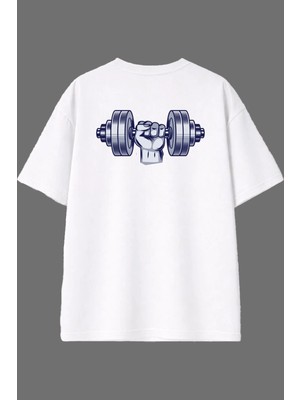 Vsrn Kaslı El Tasarım Arka Baskılı Beyaz Oversize T Shirt