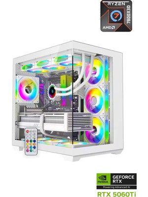 Apphirex Prime 56W Ryzen 7 7800X3D 16GB Ddr5 Ram 1tb M2 SSD RTX5060Tİ 16GB 240MM Sıvı Soğutmalı Beyaz Masaüstü Oyuncu Bilgisayarı