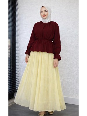 Cng Moda Tesettür Beli Büzgülü Poplin Gömlek