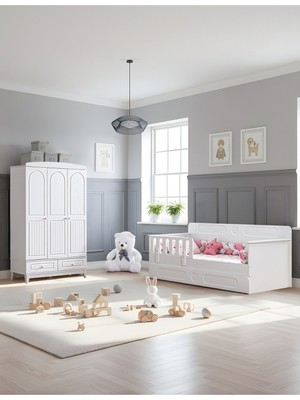 Setay Deniz Çocuk Odası, Deniz 3 Kapaklı Dolap, Flora Yavrulu Karyola - Beyaz