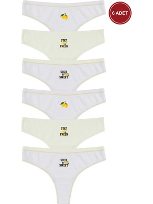 Koza İç Giyim Kadın 6'lı Pamuklu Likralı Dikiş Detaylı Baskılı Brazilian