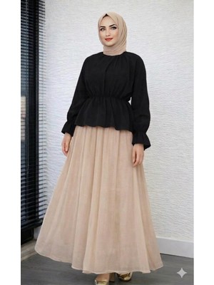 Cng Moda Tesettür Beli Büzgülü Poplin Gömlek