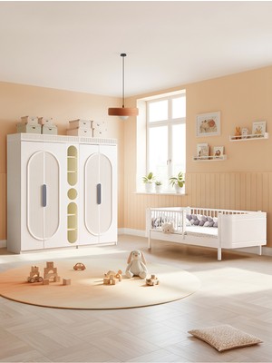 Setay Athena Çocuk Odası, Athena 4 Kapaklı Dolap ve Kitaplık, Perla Karyola - Gri