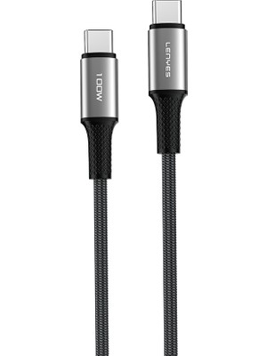 Lenyes LC561 Type-C To Type-C Pd Örgü Tasarımlı Hızlı Şarj Özellikli Data Şarj Kablosu 100W 1m Siyah