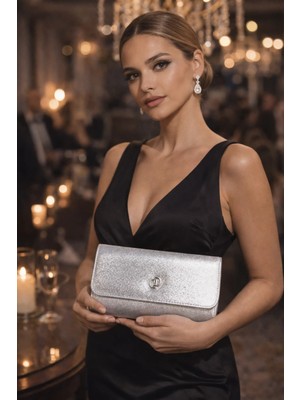 Gümüş Işıltılı Kadın Portföy Çanta | Gümüş T8312