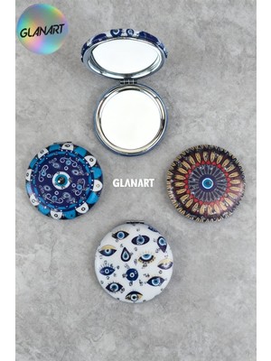 Glanart Hediyelik Lüks Yuvarlak  Cep Kozmetik Makyaj Aynası Nazar Boncuğu Temalı 1 Adet