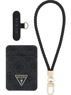 Guess Orjinal Lisanslı Bilek Askı Ipli Magnetik Kartlık 2in1 Aksesuar Set Siyah