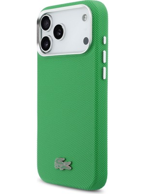 iPhone 17 Pro Max Kılıf Lacoste Lisanslı M-Safe Uyumlu Pvc Pike Desenli Ikonik Timsah Logolu Yeşil