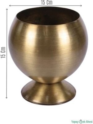 Yapay Çiçek Sitesi Metal Dekoratif Küre Saksı 15 cm Bronz