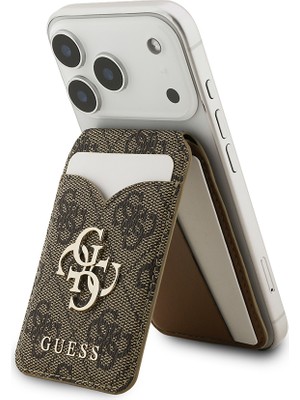 Guess Orjinal Lisanslı Aynalı Magnetik Kartlık Metal Büyük 4g Logolu ve Standlı Kahverengi