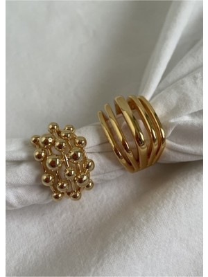 Aurrari 14 Ayar Altın Bubble Yüzük Seti Standart Ölçüde Alerji Yapmayan Şık Tasarım