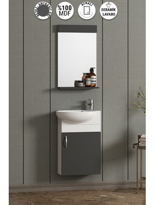 Özceden 45 cm Lale Takım Dolap Mdf Antrasit Gri Mat Turkuaz