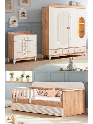 Setay Vizyon Meşe Çocuk Odası, Vizyon Meşe 4 Kapaklı Dolap, Vizyon Yavrulu Karyola, Şifonyer