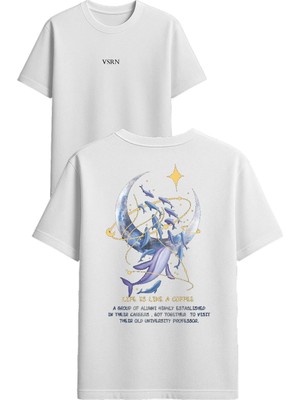 Vsrn Lıfe Is Lıke Tasarım Baskılı Beyaz Oversize T Shirt