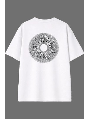 Vsrn Göz Bebeği Tasarım Arka Baskılı Beyaz Oversize T Shirt
