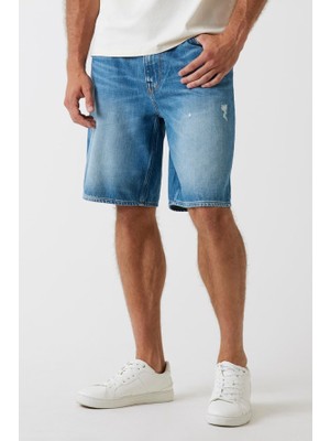 Guess Erkek Jett Relaxed Fit Denim Şort - Mavi