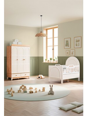Setay Tetri Meşe Çocuk Odası, Tetri Meşe 3 Kapaklı Dolap, Krem Athena Büyüyen Beşik