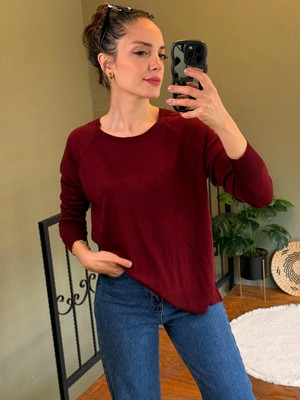 Ali Butik Bordo Bisiklet Yaka Basic Ince Triko