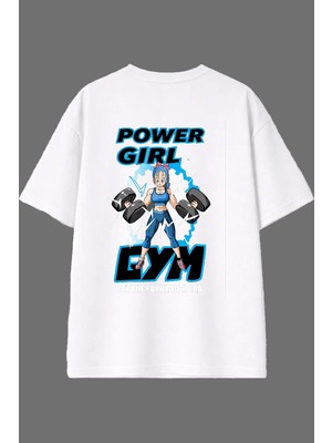 Vsrn Girl Power Tasarım Arka Baskılı Beyaz Oversize T Shirt