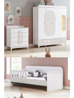 Setay Vizyon Çocuk Odası, Vizyon 4 Kapaklı Dolap, Vizyon Montessori Karyola, Şifonyer - Beyaz