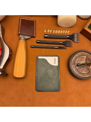 Bi Deri Bideri Kybele Hakiki Deri Yapışkanlı Kartlık Haki