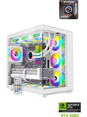 Apphirex Prime W77 Ryzen 7 7800X3D 32GB Ddr5 Ram 1tb M2 SSD RTX5060 240MM Sıvı Soğutmalı Beyaz Masaüstü Oyuncu Bilgisayarı