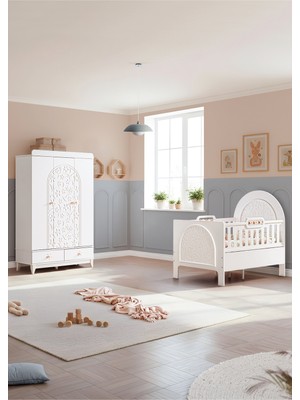 Setay Garden Çocuk Odası Takımı, Garden 3 Kapaklı Dolap, Garden Büyüyen Beşik - Beyaz