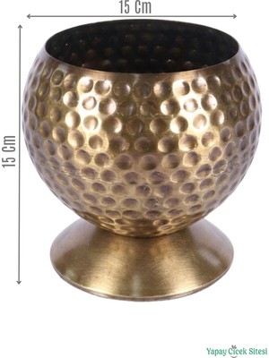 Yapay Çiçek Sitesi Metal Dekoratif Darbeli Küre Saksı 15 cm Bronz