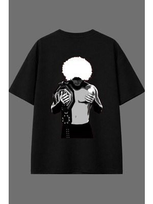 Vsrn Kafes Dövüşçüsü Tasarım Arka Baskılı Siyah Oversize T Shirt